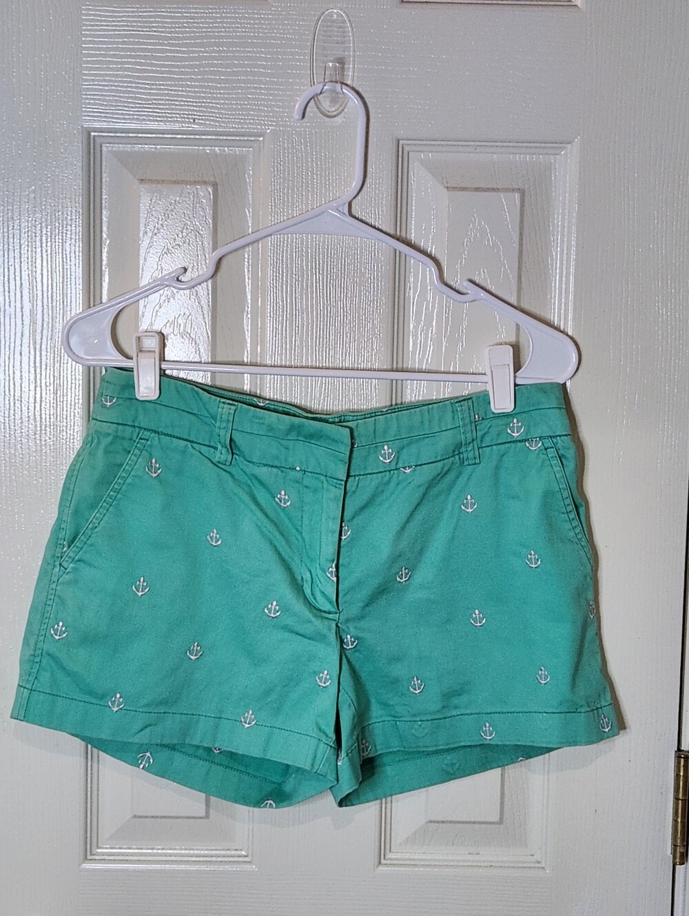 British Khaki Teal Anchor Embroidered Cotton Shorts Size 2